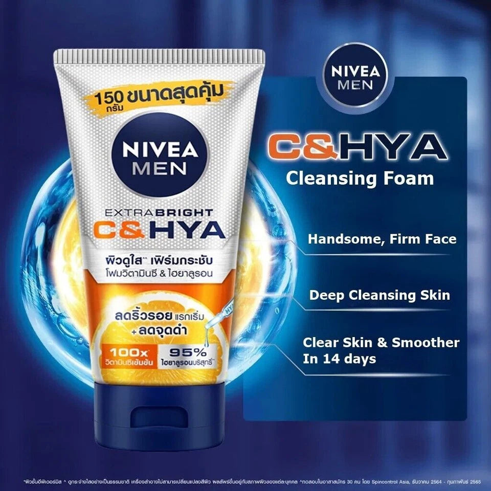 Nivea Men C HYA Foam product benefits Vitamin C Hyaluron infographic