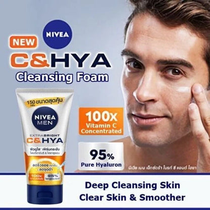 Nivea Men C HYA Foam model face clean bright skin result display