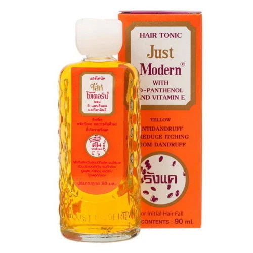 Just Modern Hair Tonic Yellow 90ml for dandruff control reduce itching and relieve initial hair fall enriched with pro vitamin B5 and vitamin E