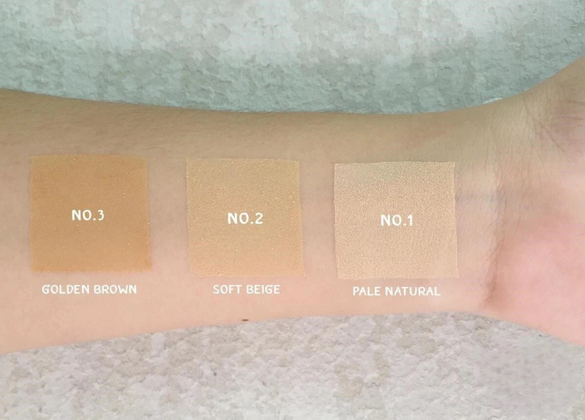 Butae Super Oil Control Powder swatches showing coverage on different shades