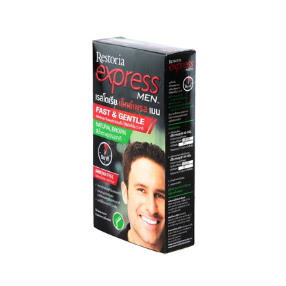 Side view of Restoria Express Men Hair Color box with ingredients list