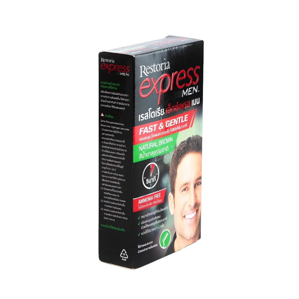 Side view of Restoria Express Men Hair Color box showing usage details