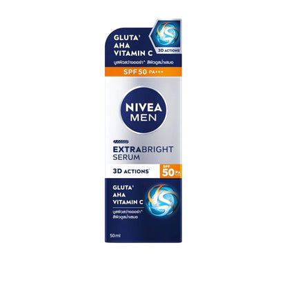 NIVEA MEN Extra Bright Serum SPF50 PA+++ Face Moisturizer with Gluta AHA Vitamin C 50ml