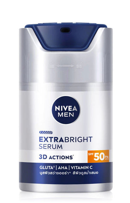 NIVEA MEN Extra Bright Serum SPF50 PA+++ Face Moisturizer with Gluta AHA Vitamin C 50ml