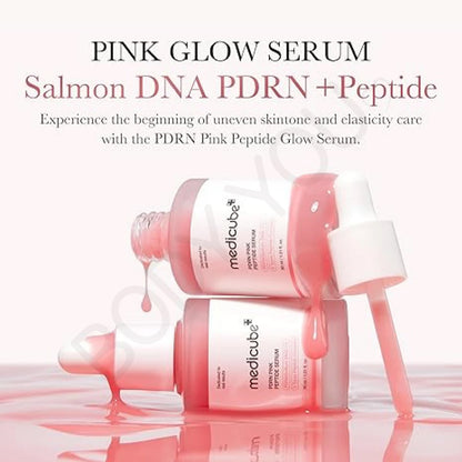 Medicube PDRN Pink Peptide Serum bottles with droppers showcasing pink glow formula