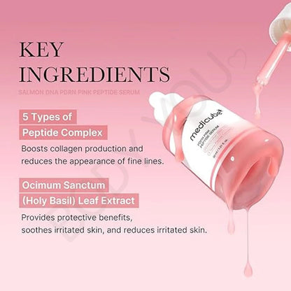 Medicube PDRN Pink Peptide Serum 30ml product highlight with pink background