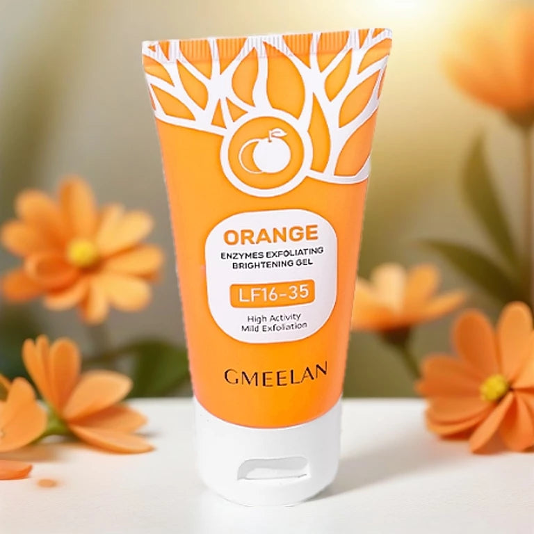 GMEELAN Orange Exfoliating Gel with orange flowers skincare concept image