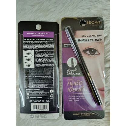 Browit Inner Eyeliner Smooth and Slim 0.1g Waterproof By Nongchat packaging and product, featuring a waterproof formula for eye definition.