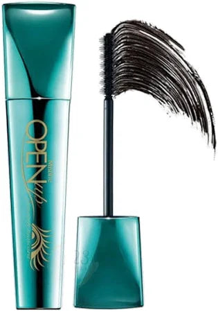 Mistine Open Up Peacock Mascara with brush applicator and black mascara texture
