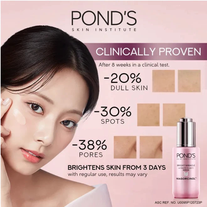 Ponds Bright Miracle Serum model face radiant skin display