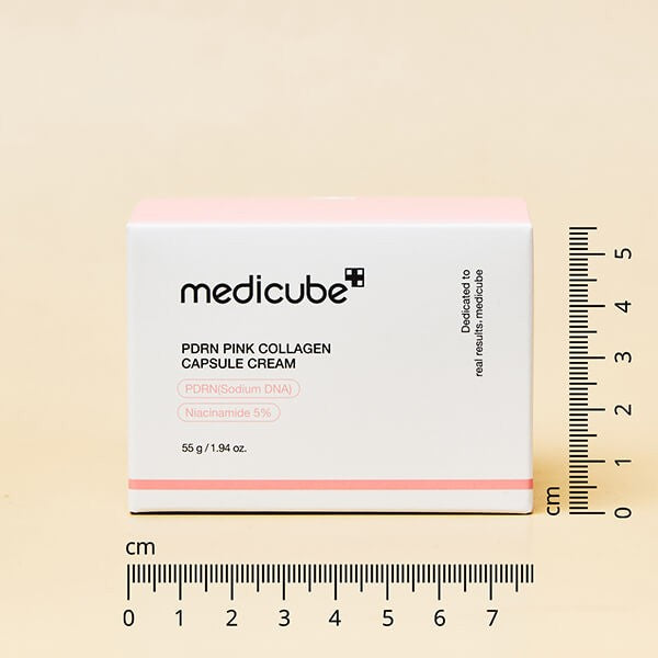 Medicube PDRN Pink Collagen Capsule Cream 55g product size measurement with box