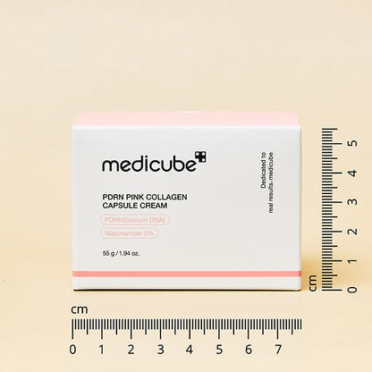Medicube PDRN Pink Collagen Capsule Cream 55g product size measurement with box