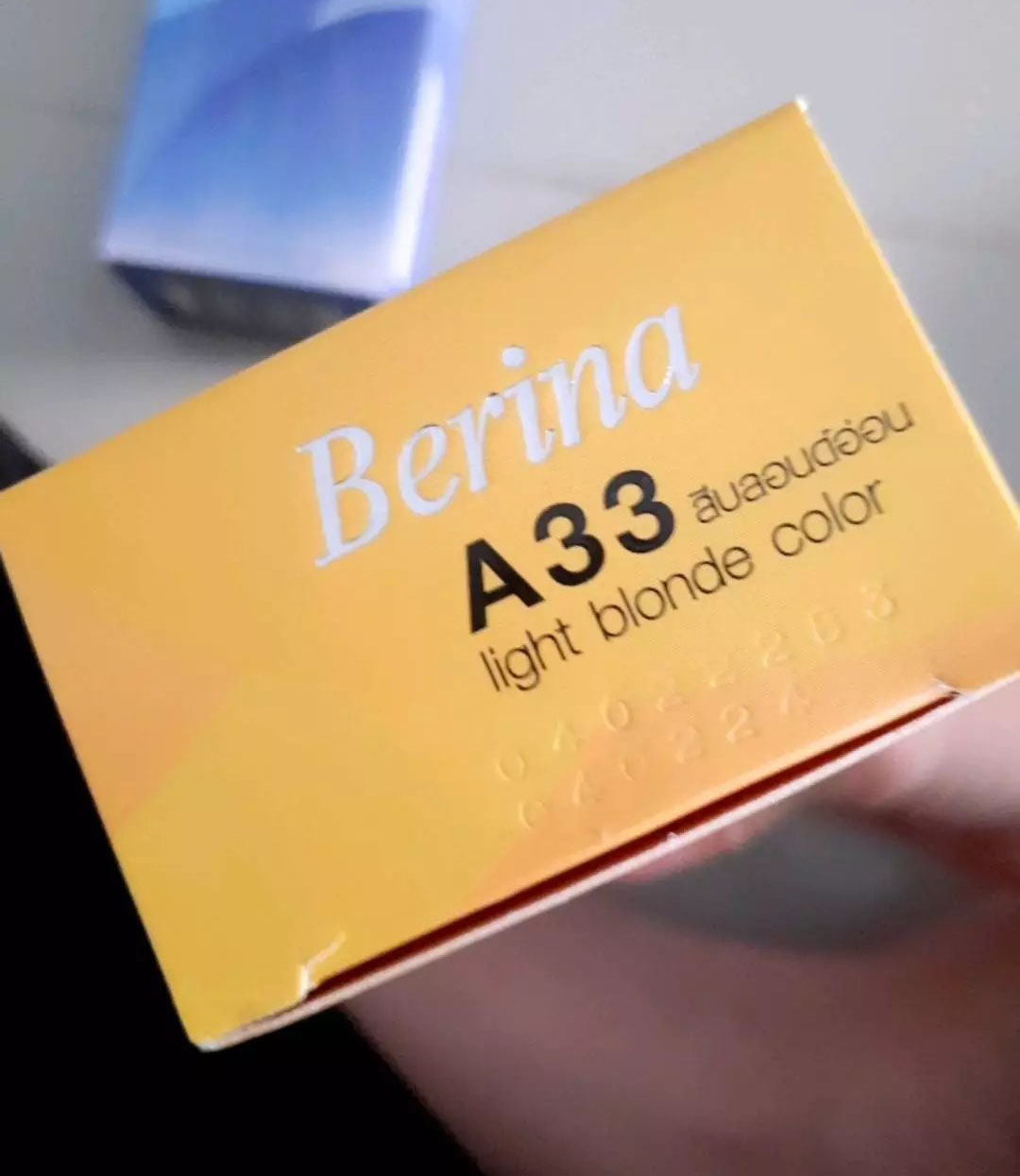 Berina A33 Hair Color A33 label close up on box