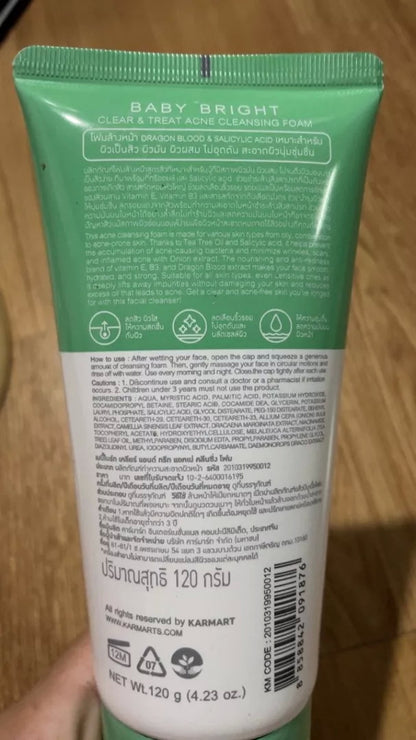 Baby Bright Acne Cleansing Foam back label ingredients and details