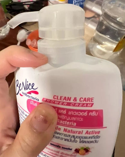 BeNice Antibacteria Body Wash Clean Care Shower Cream Pump Close Up Bottle View