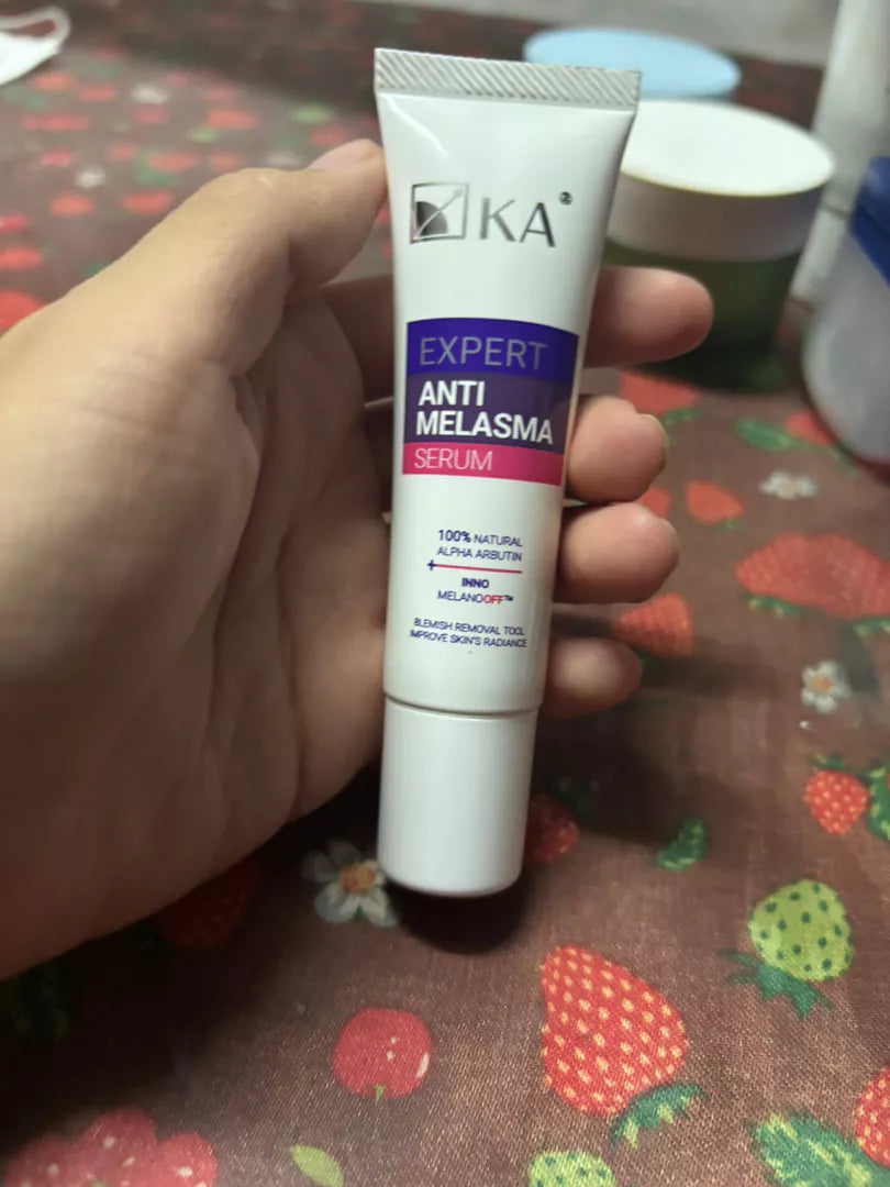 KA Expert Anti Melasma Serum tube close up product texture display
