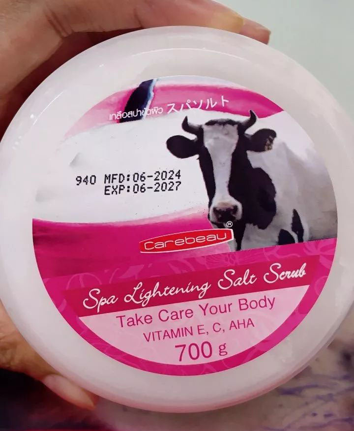 Carebeau Spa Salt Scrub milk yogurt label close up 700g