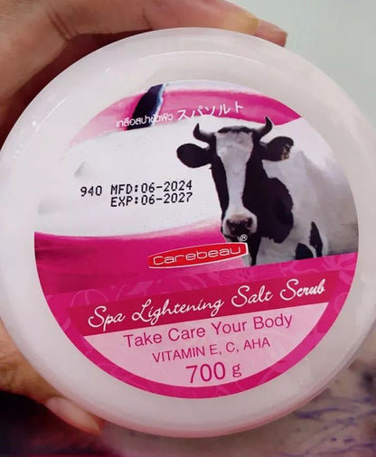 Carebeau Spa Salt Scrub milk yogurt label close up 700g