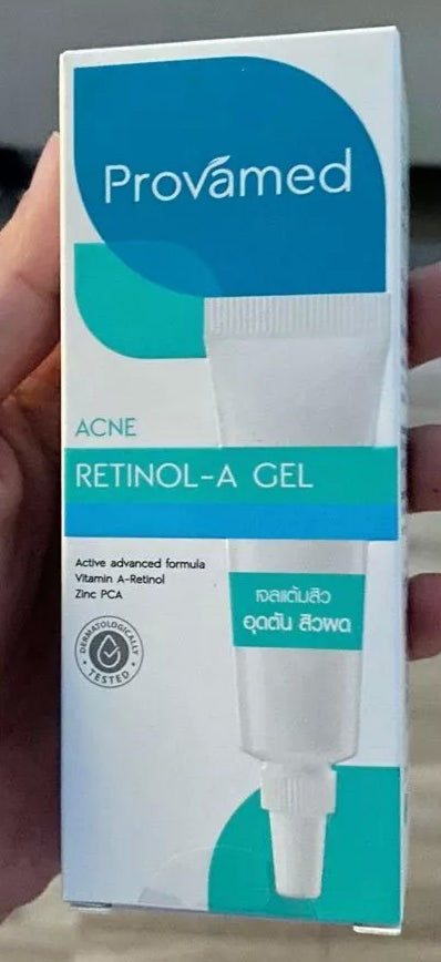 Provamed Retinol-A Acne Gel box side panel showing product details