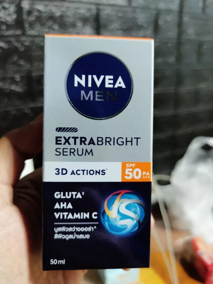 NIVEA MEN Extra Bright Serum SPF50 PA+++ Face Moisturizer with Gluta AHA Vitamin C 50ml