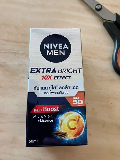 NIVEA MEN Extra Bright Serum SPF50 PA+++ Face Moisturizer with Gluta AHA Vitamin C 50ml