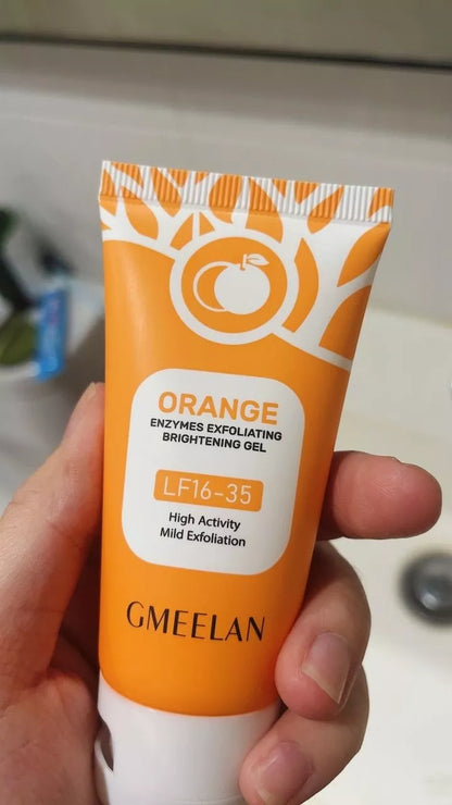 GMEELAN Orange Exfoliating Gel face body enzyme scrub tube close up