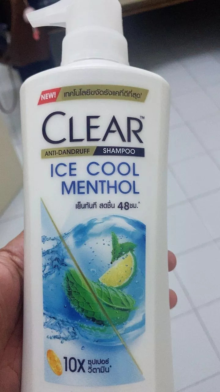 Clear Ice Cool Menthol Shampoo Anti Dandruff Scalp Care Bottle Close Up