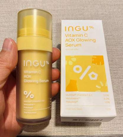 INGU Vitamin C AOX serum placed next to its product box showing full packaging