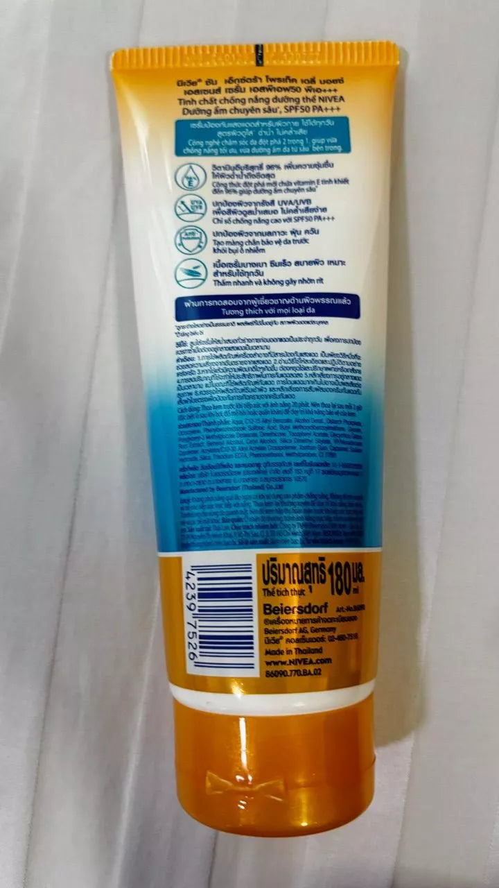 Nivea Sun Moist Serum back label ingredients and information close up