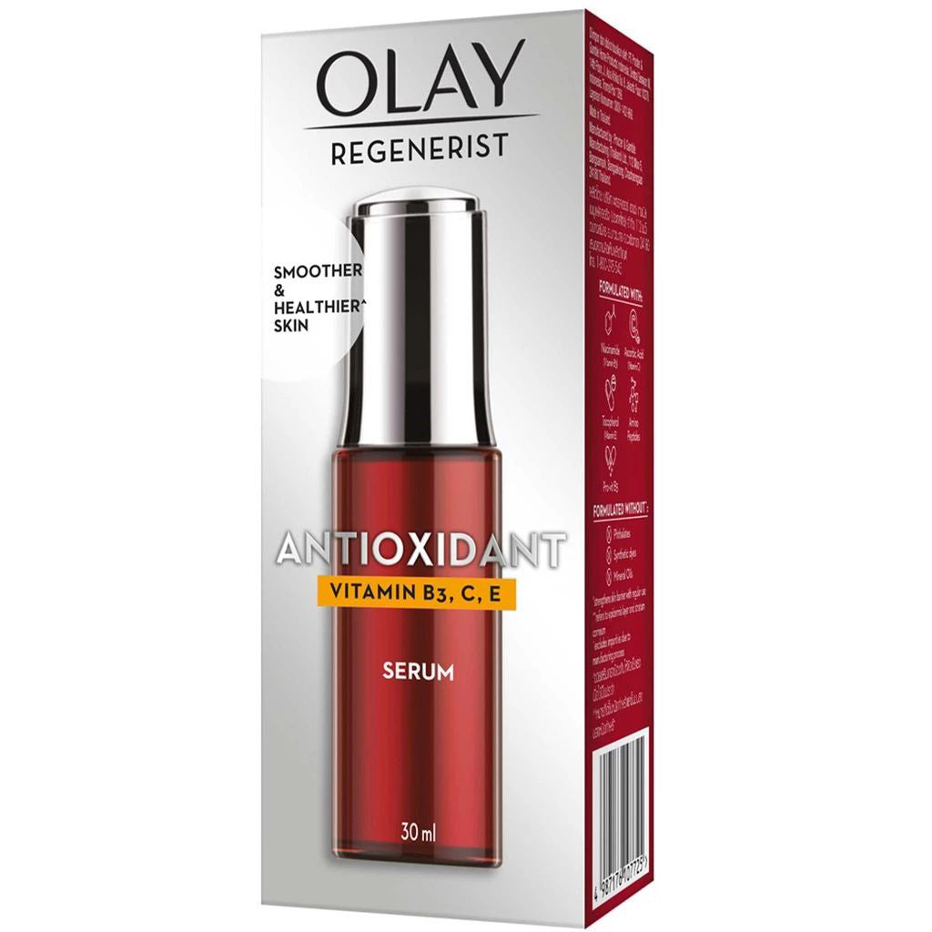 Olay Regenerist Antioxidant Serum 30ml bottle and packaging photographed upright