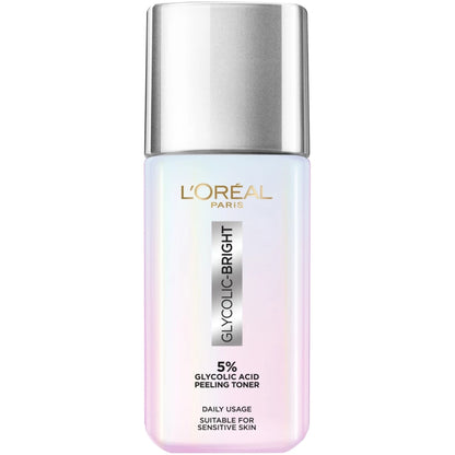 Loreal Glycolic Bright Toner bottle front view silver cap