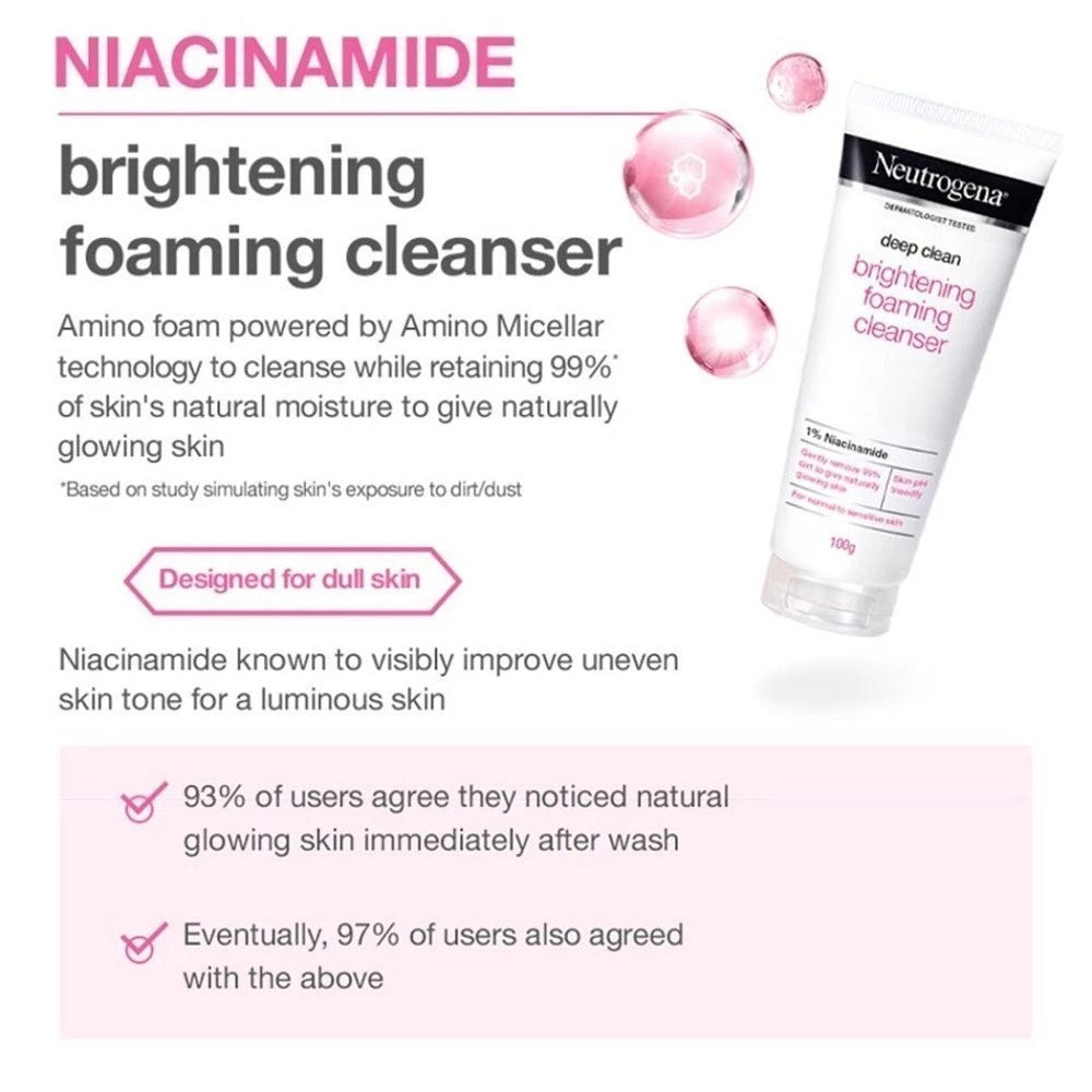 Neutrogena Deep Clean Foam Niacinamide Brightening Foaming Cleanser product information card