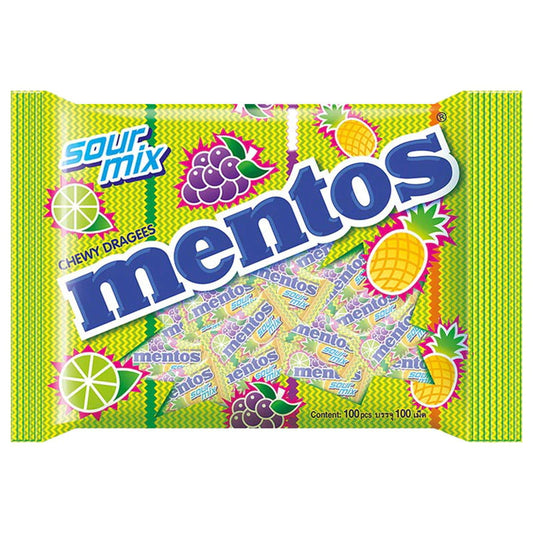 Mentos Sour Mix Chewy Dragees 270g front packaging showing pineapple grape lime flavors