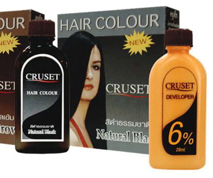 Cruset Natural Black Hair Dye set with developer bottle and hair dye cream