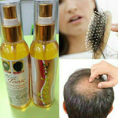 GENIVE Hair Tonic bottles with before and after hair growth results