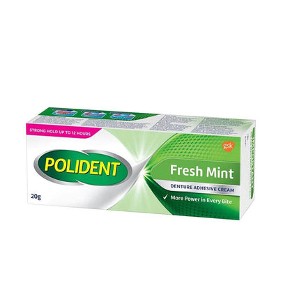 Polident Denture Adhesive Cream Fresh Mint 3D Hold 20g product box front view