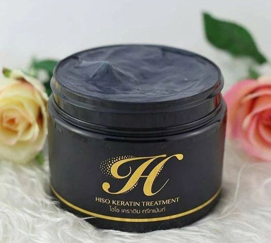 Hiso Keratin Treatment jar placed on table in natural lighting