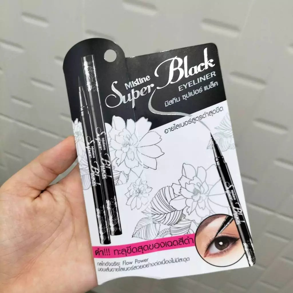 Mistine Super Black Eyeliner product in hand packaging view