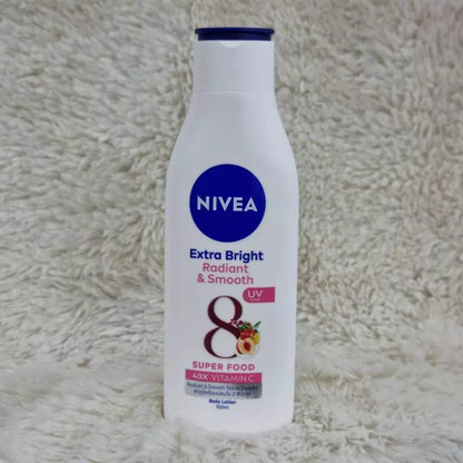Nivea Radiant Smooth Lotion full bottle standing on surface