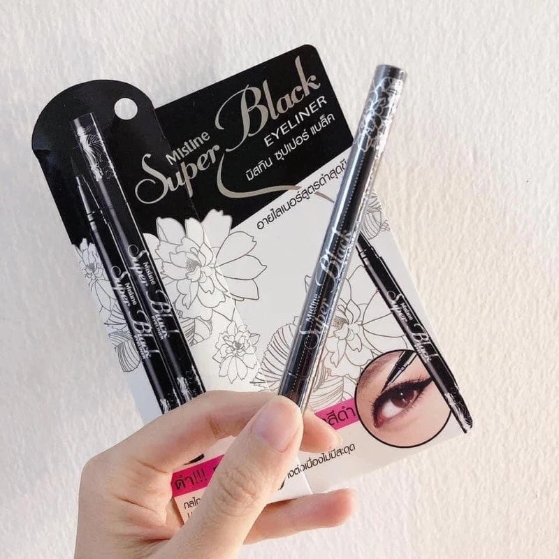 Mistine Super Black Eyeliner hand holding product close up