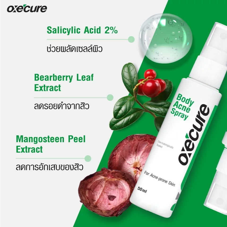 Oxe Cure Body Acne Spray with mangosteen and aloe vera natural extracts