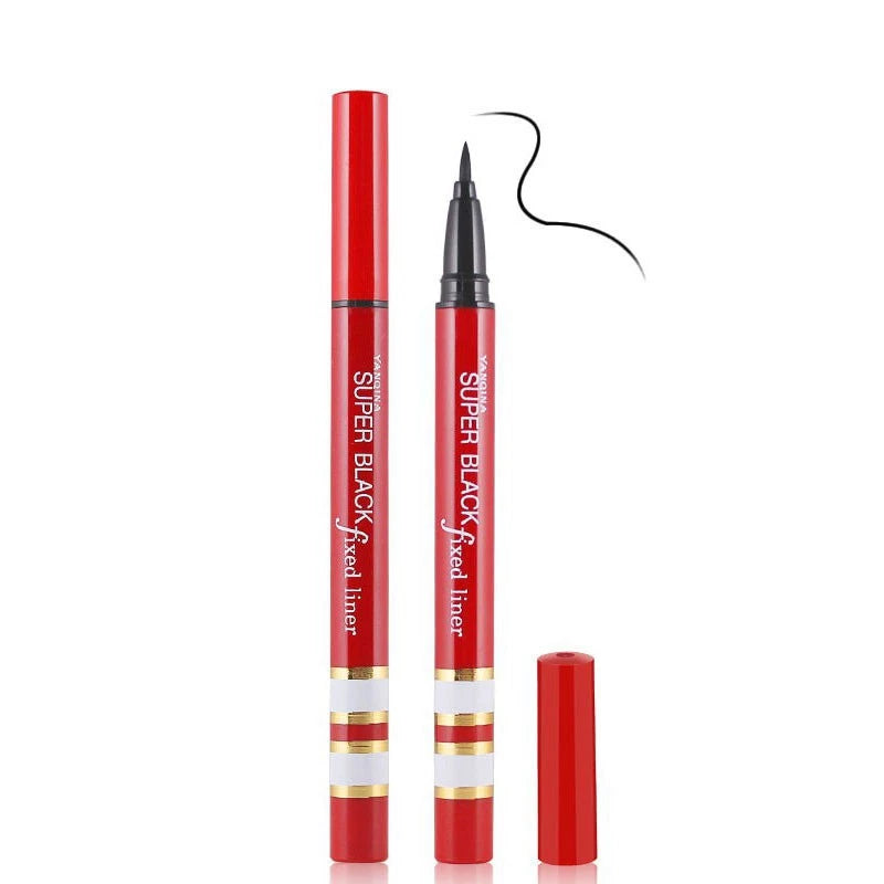 Mistine Super Black Fixed Eyeliner fine tip brush illustration showing precision line
