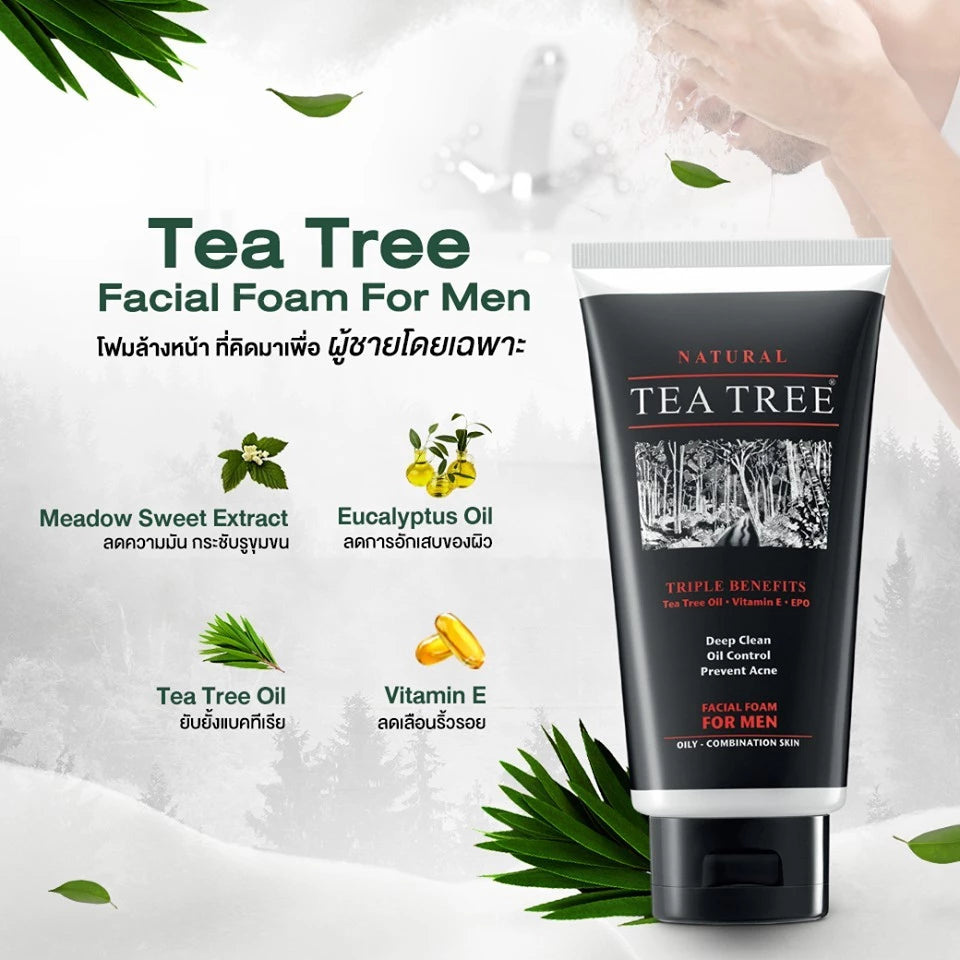 Tea Tree Men Foam Natural Facial Cleanser Product Information Display 140ml