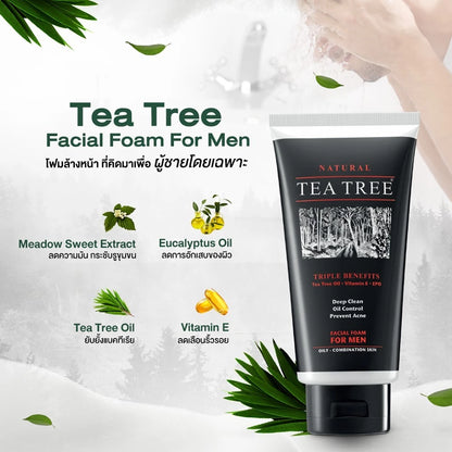 Tea Tree Men Foam Natural Facial Cleanser Product Information Display 140ml