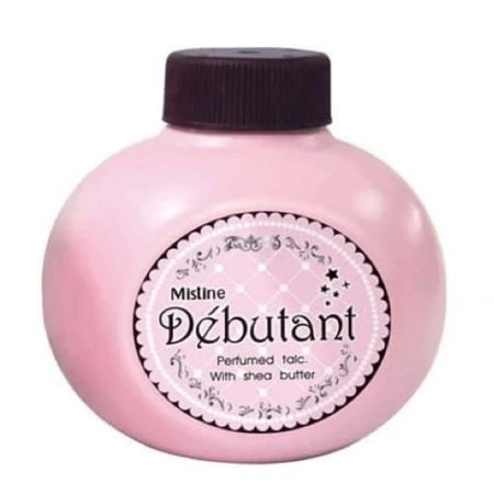 Mistine Debutant Perfumed Talc with Shea Butter 100g container for silky smooth skin.