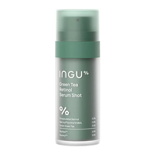 INGU Retinol Serum Shot product bottle standing upright with green packaging design
