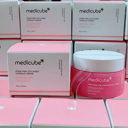Medicube PDRN Pink Collagen Capsule Cream jar with box side by side