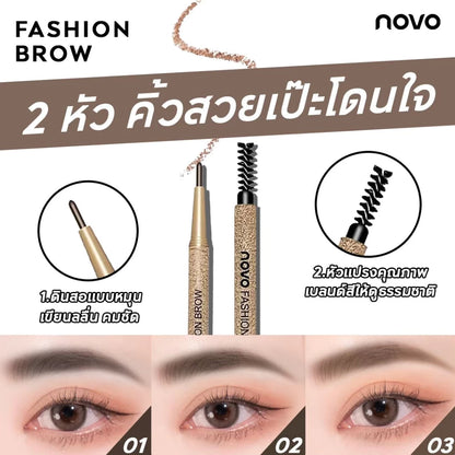 Novo Fashion Brow Pencil eyebrow styling steps and natural brow result