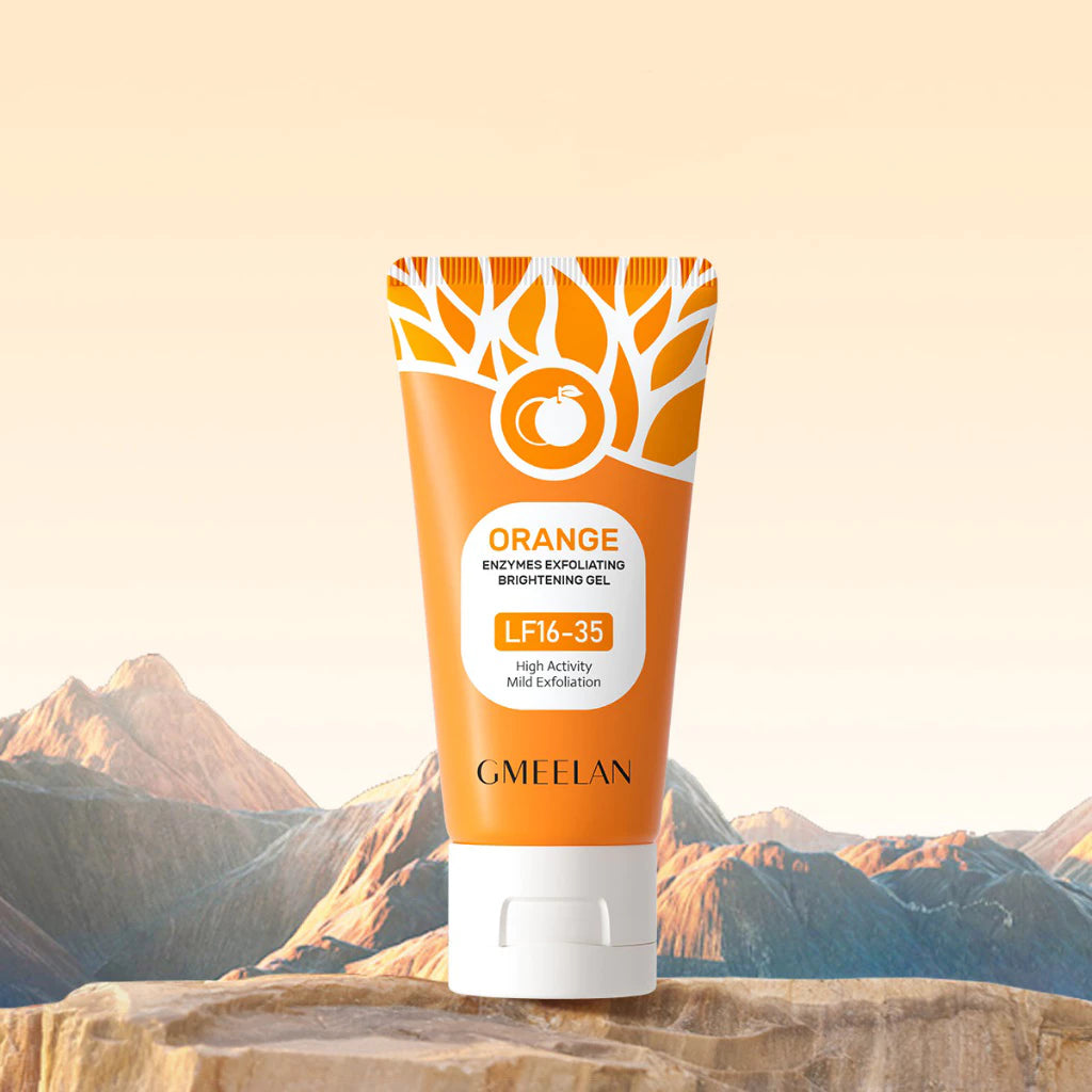 GMEELAN Orange Exfoliating Gel tube on neutral background product display
