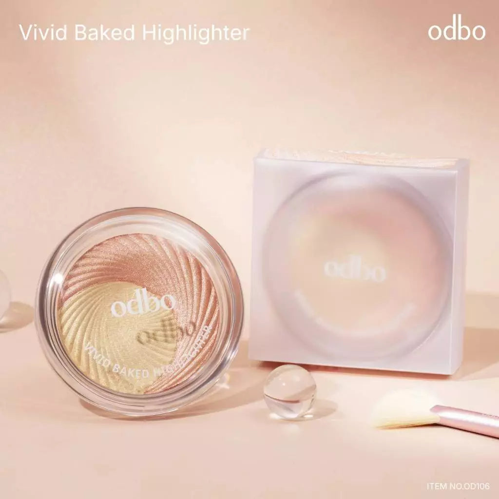 Odbo Vivid Baked Highlighter Golden Wink Makeup Flat Lay Display